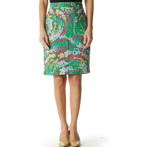 Talbots Green Multicolor Floral Print Pencil Skirt 2P 2 Petite - Picture 6 of 16